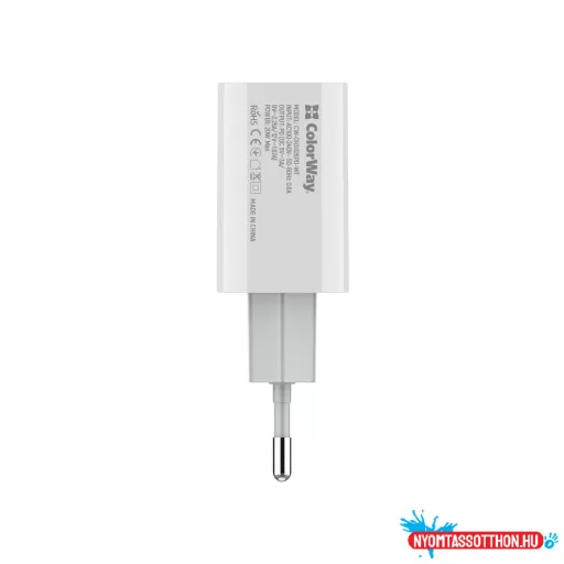 ColorWay AC töltő  USB-C 20W V2 fehér (CW-CHS026PD-WT)