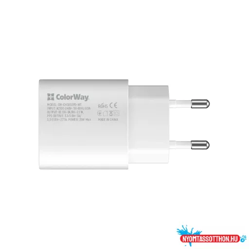 ColorWay AC töltő tápellátó port PPS USB-C (25W) fehér (CW-CHS033PD-WT)