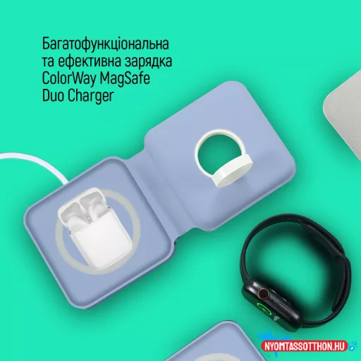 ÚJ Vezeték nélküli töltő СolorWay MagSafe Duo Charger 15W iPhone -hoz (kék)