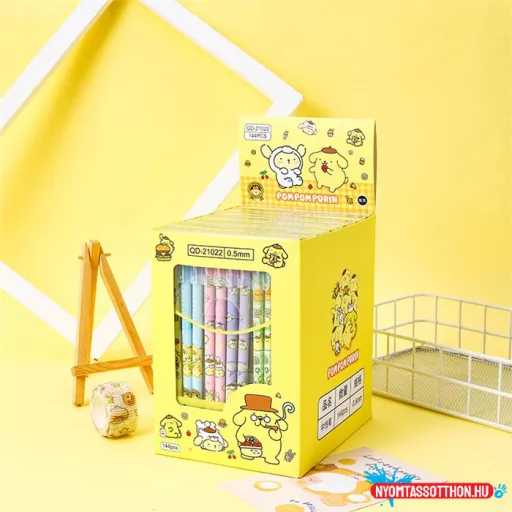 Radírozható zselés toll - kawaii sárga pompom purin, 0.5mm