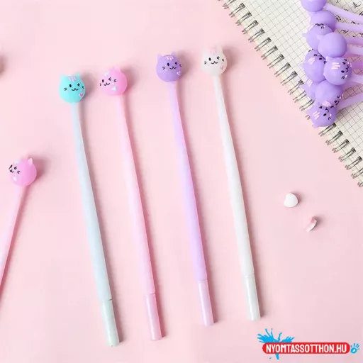 Bumszli cicafejes hajlékony fekete zselés toll, 0.5mm