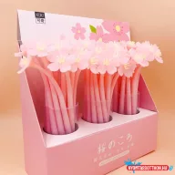 Pink szilikon virág fekete zselés toll, 0.5mm