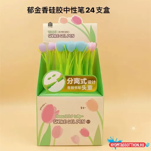 Tulipán fekete zselés toll, 0.5mm