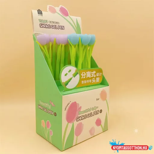 Tulipán fekete zselés toll, 0.5mm