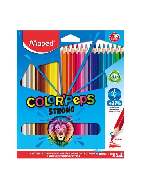 Színes ceruza készlet, háromszögletű, MAPED "Color'Peps Strong", 24 különböző szín