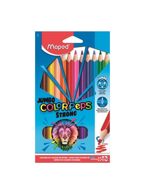 Színes ceruza készlet, háromszögletű, MAPED "Jumbo Color'Peps Strong", 12 különböző szín