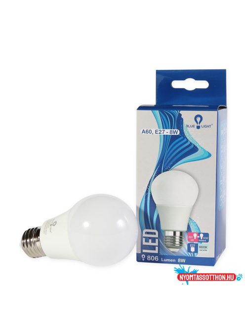 Led 8W A60, E27 806 lm 6500k Led izzó Blue Light