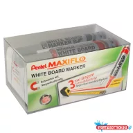   Táblamarker+törlõ készlet 2,5mm, kerek hegyû, Maxiflo Pentel, 4 különféle szín
