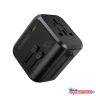   Choetech USB-C+A*3 (4port,30W, fekete, travel, US,UK,EU,AU), töltő