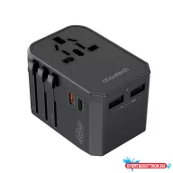   Choetech USB-C*2+A*2 (45W, fekete, travel, US,UK,EU,AU), töltő