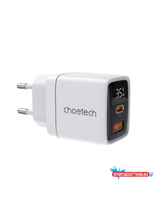 Choetech USB-C+USB-A (35W, fehér, LED, fali), töltő