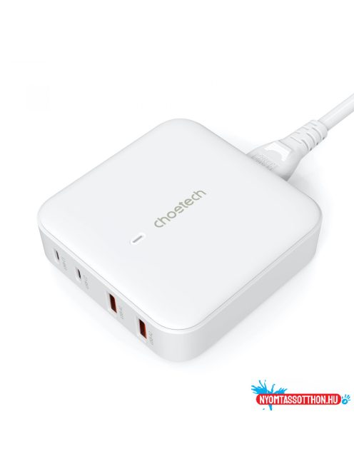 Choetech 2*USB-C+2*USB-A (4port,asztali,100W,fehér,GAN), töltő