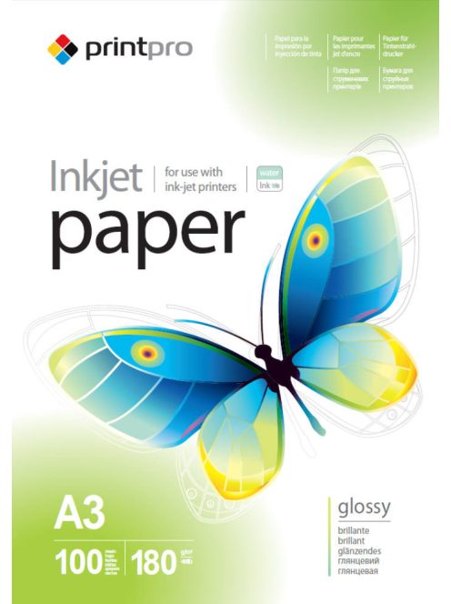 PrintPro glossy 180g/m², A3 fotópapír, 100 lap (PGE180100A3)