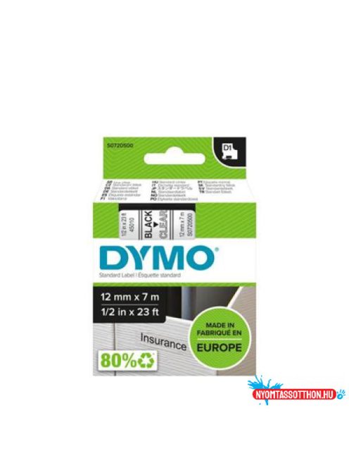 DYMO D1 45010 f.szalag 12mm x 7m víztiszta-fekete