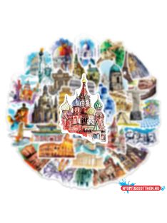 Matrica csomag, 50 db, utazás világ nevezetességei