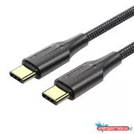 Vention Nylon USB-C -> USB-C 2.0,(3A, fekete), 1m, kábel