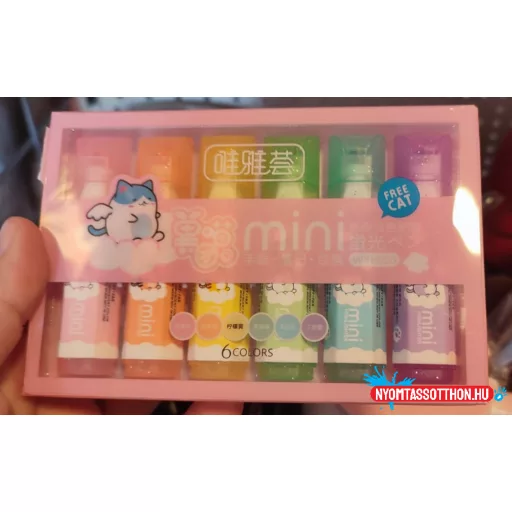 Mini Szövegkiemelő Készlet – Aranyos Free Cat Design (6 darabos)